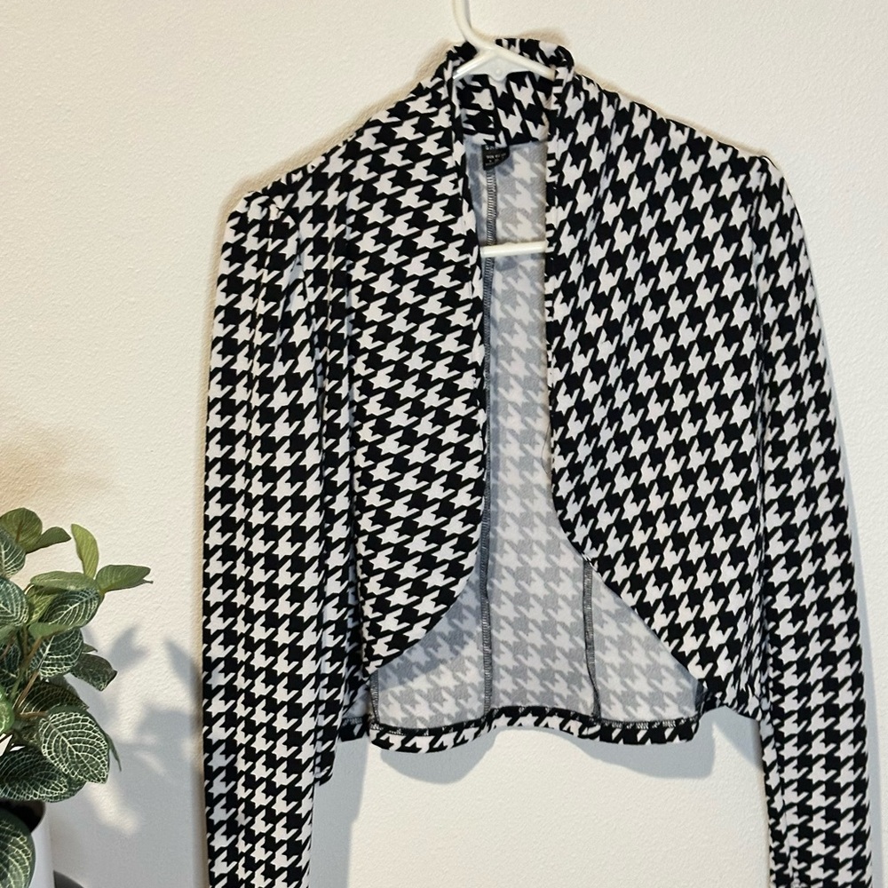 SHEIN Monochrome Houndstooth Open Jacket
